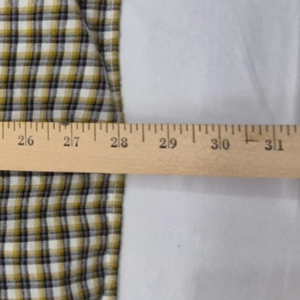 Banana Republic Untucked Fit men's brown plaid‎ LS button up shirt LG Cotton